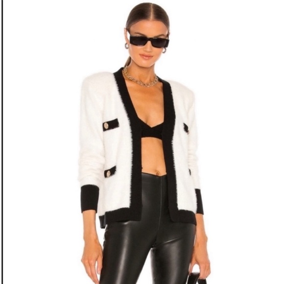 L'Agence Kai White with Black Trim Pocket Cardigan NWOT